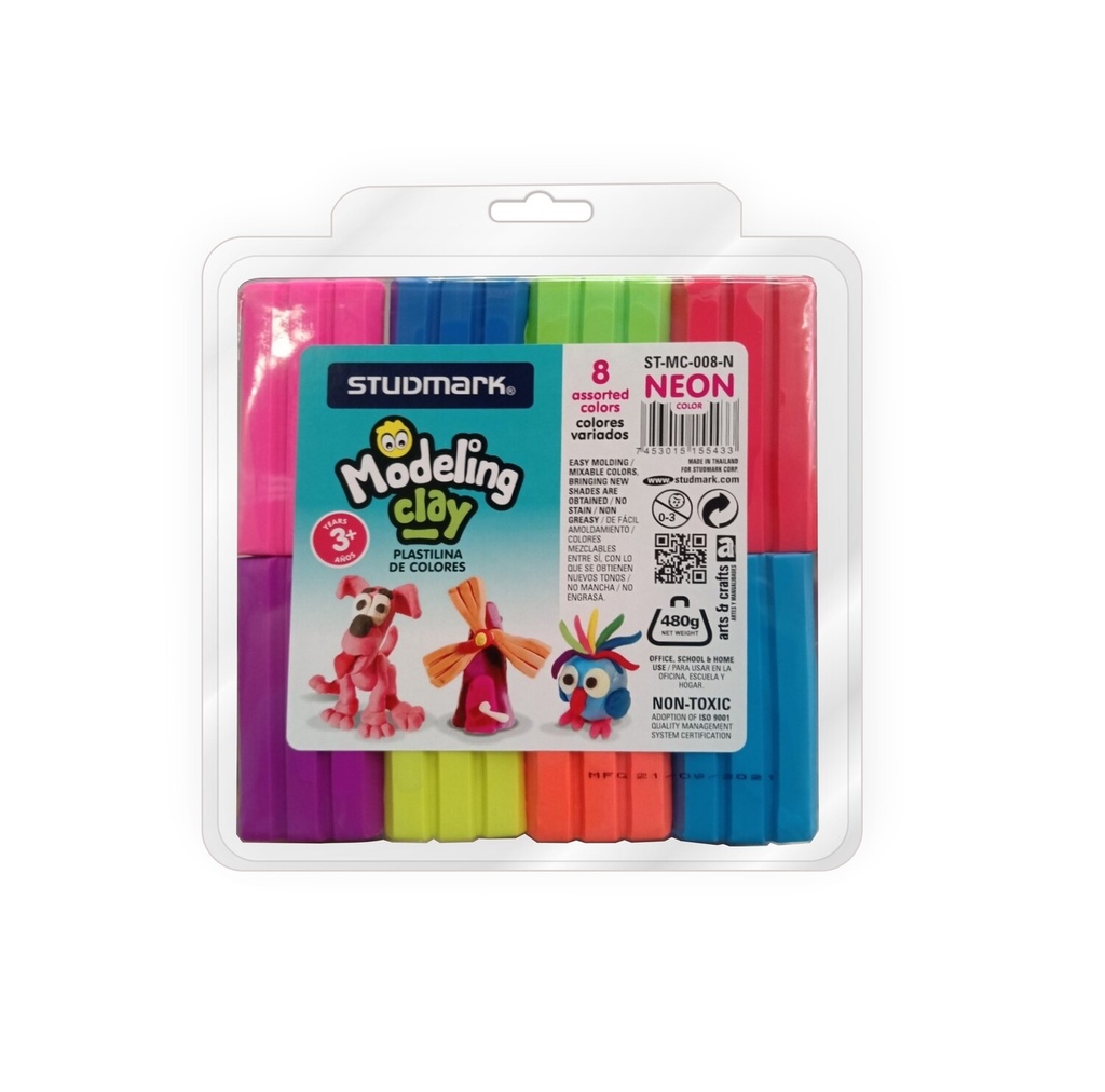 PLASTILINA ST-MC-008-N 8 COL.48OGMS NEON EST PVC