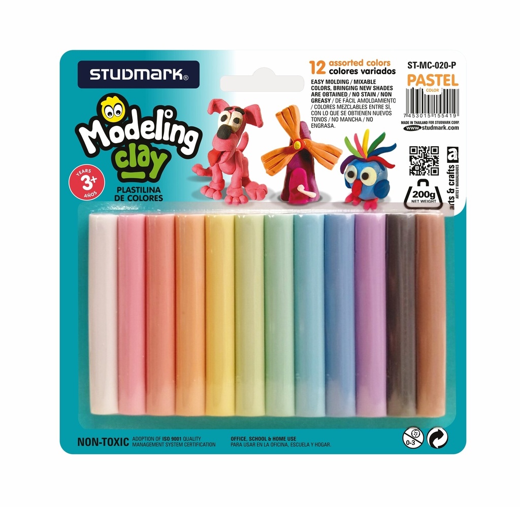 PLASTILINA ST-MC-020-P 12 COL PASTEL 200 GMS                