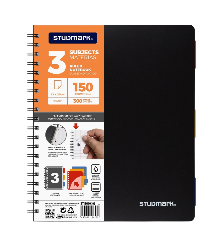 CUADERNO ST-BOOK-05 3 MAT 300PG PLAST