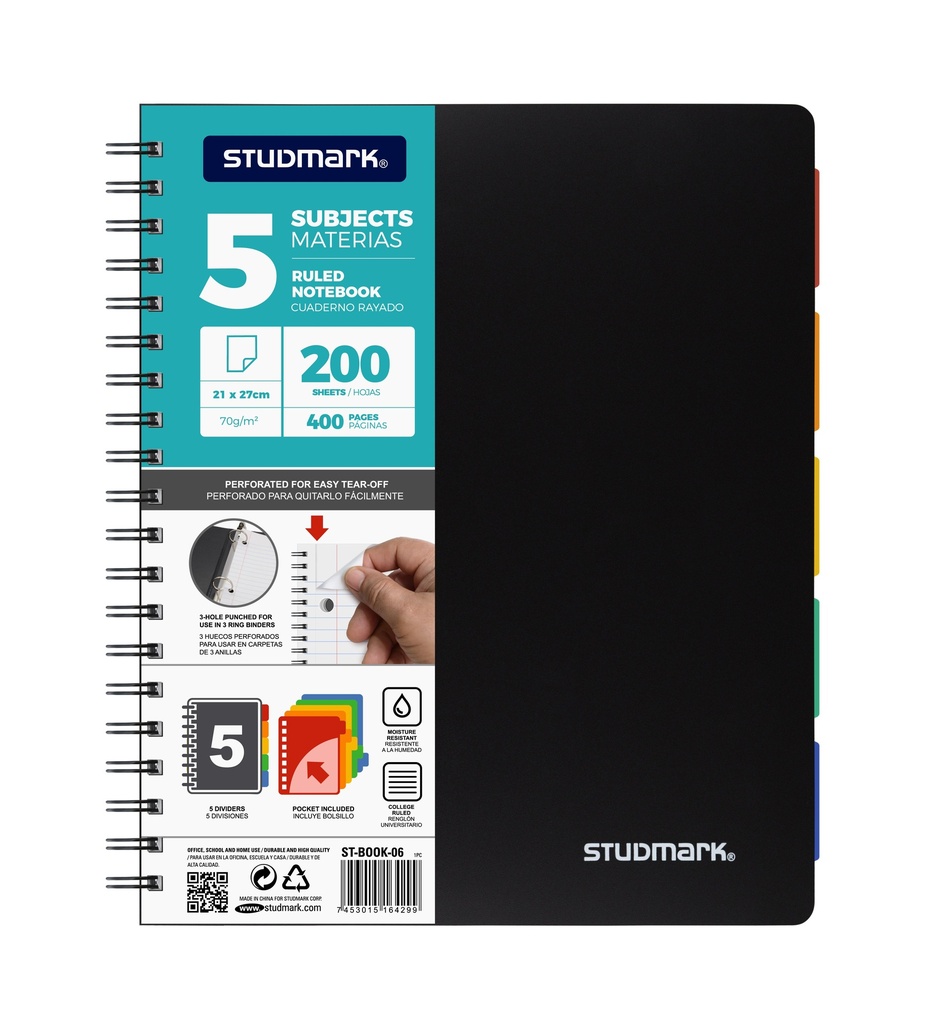 CUADERNO ST-BOOK-06 5 MAT 400PG PLAST